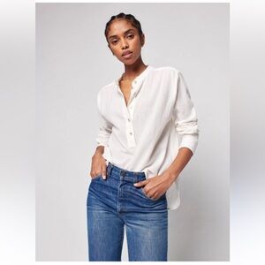 Faherty Women’s Organic Cotton Willa Blouse White Mother Of Peal Buttons S FiT M